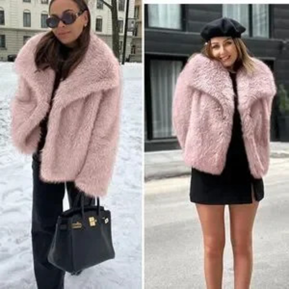 Pink Faux Fur Coat shaggy faux fur jacket thick winter - Picture 5 of 5